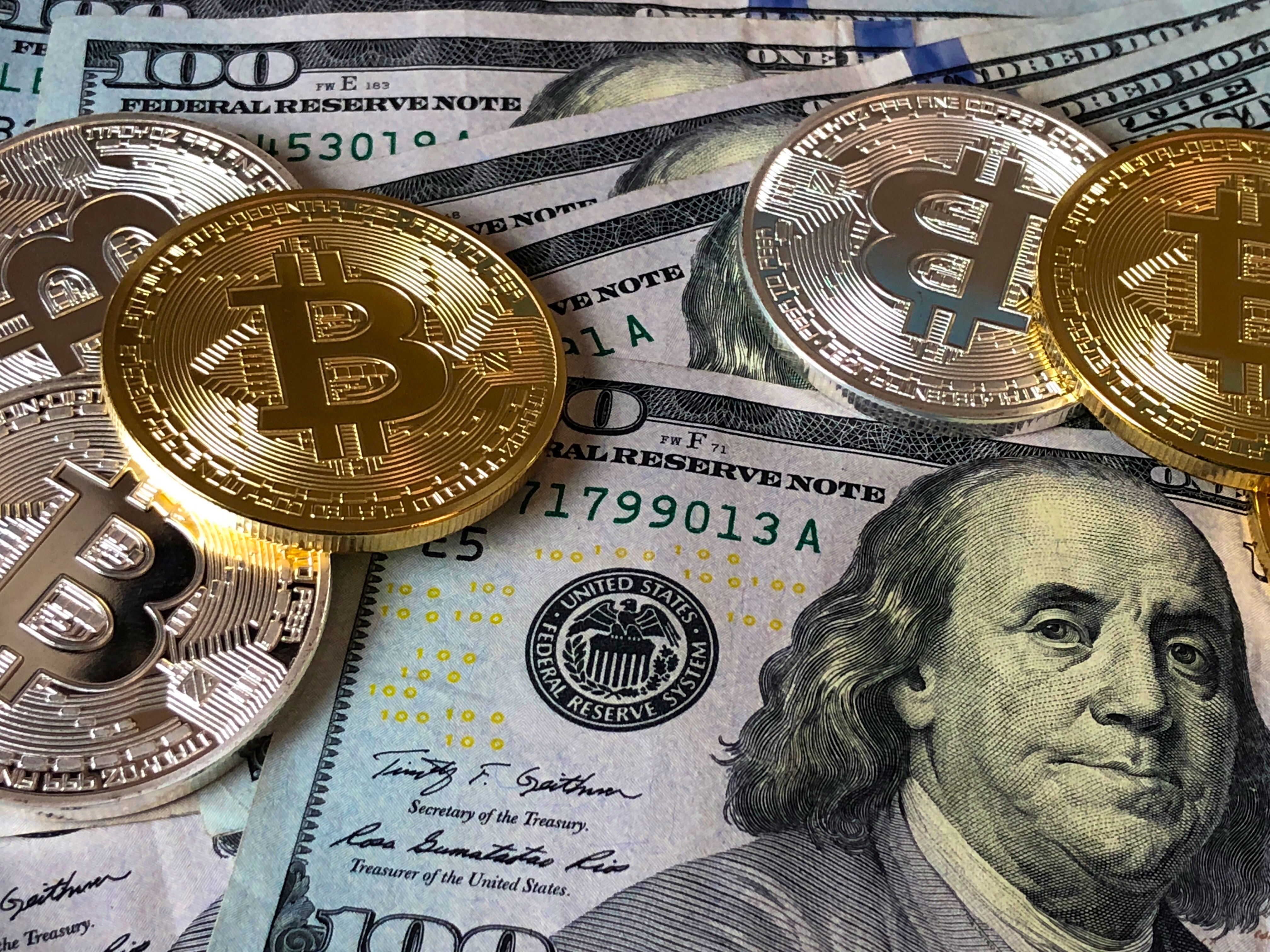 USA cash and bitcoin money